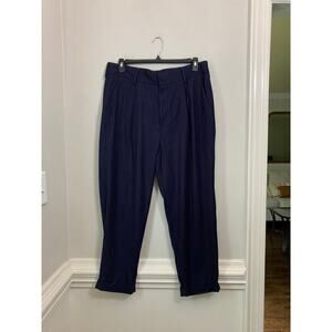 Nordstrom Open Edit Mens Navy Blue Pants Pleated Cuffed Cropped Size 34 New